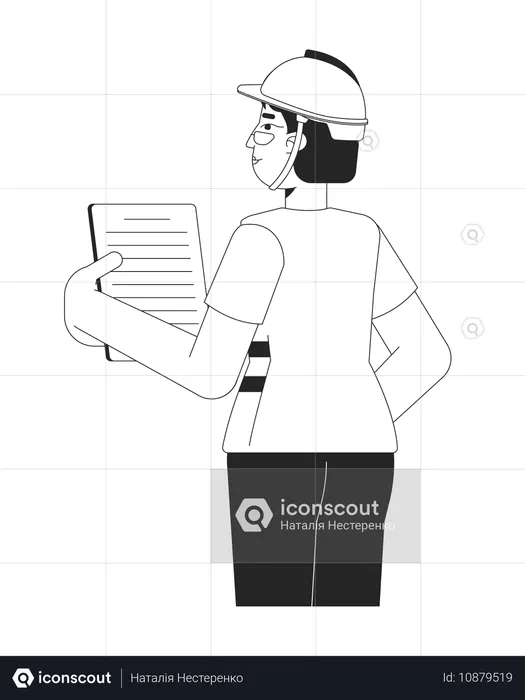 Female construction worker reviewing project document  Illustration