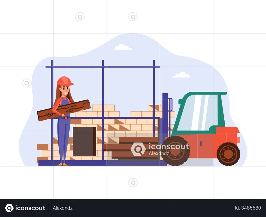 Female Construction worker working  Illustration