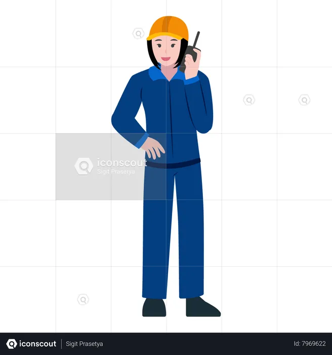 Female Constructor talking on walkie talkie  Illustration