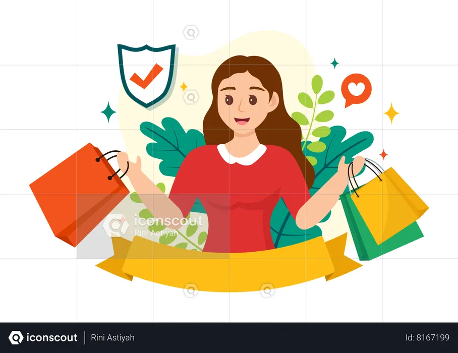 Female consumer holding shopping bags  Illustration