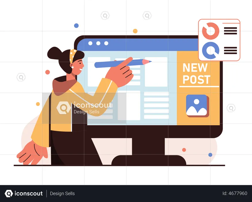 Female content manager creating new post  Illustration