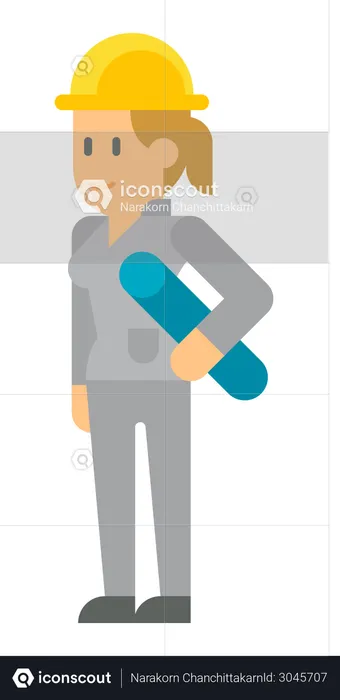 Female contractor holding blueprint  Illustration