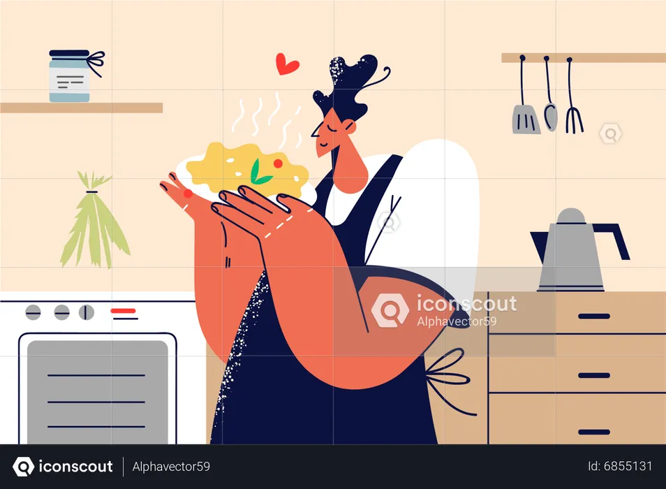 Female cook making food  Illustration