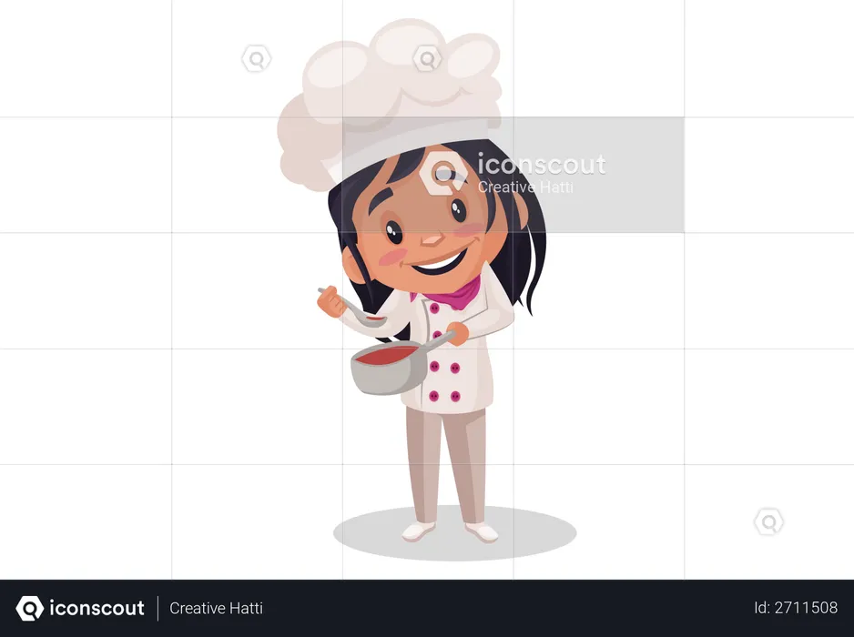 Female cook making soup  Illustration