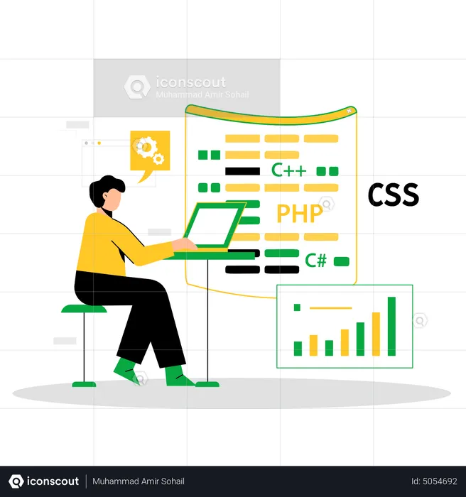 Female CSS developer working on website  Illustration