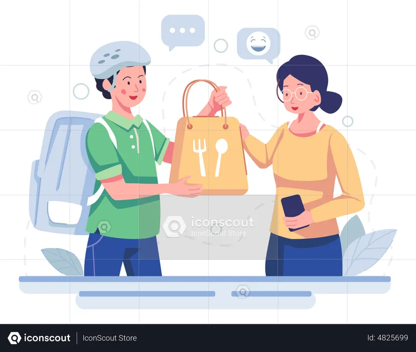 Female customer accepting food delivery  Illustration