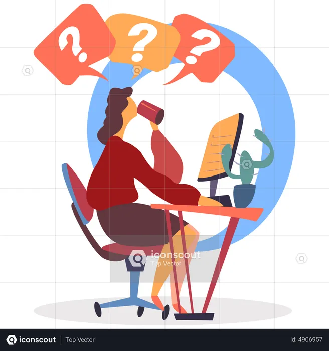 Female customer care agent with questions  Illustration