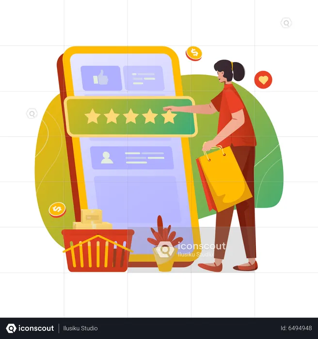 Female customer Give a five star rating  Illustration