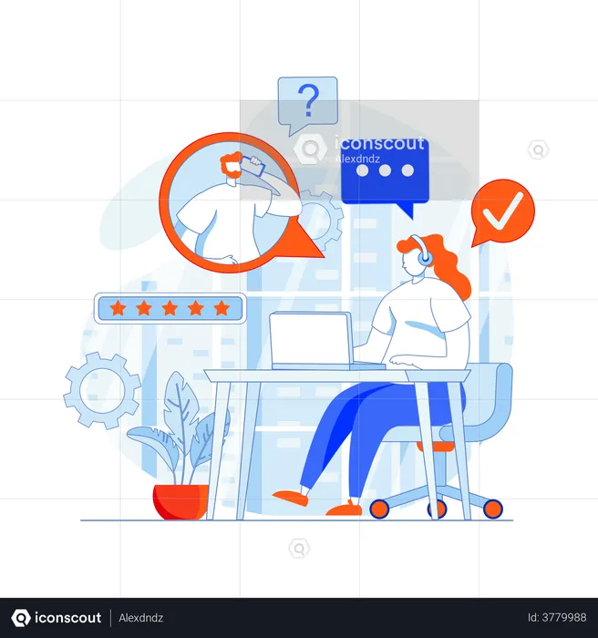 Female customer support executive on a call  Illustration