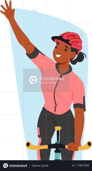 Female cyclist showing victory gesture  Illustration