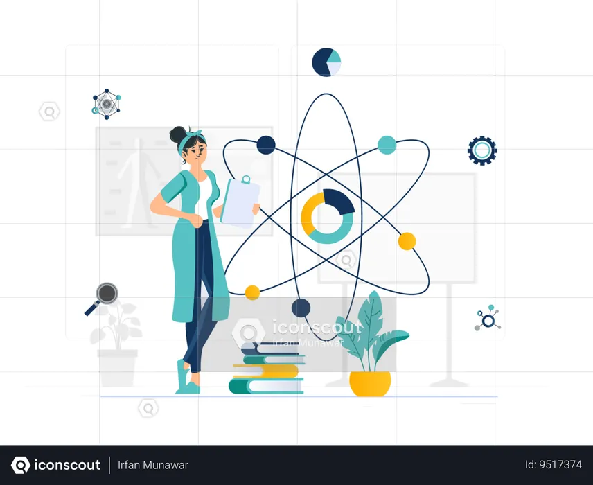 Female data scientist working  Illustration