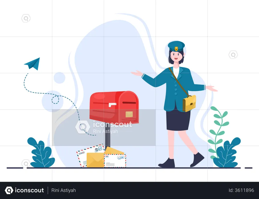 Female delivery person going to deliver mail  Illustration