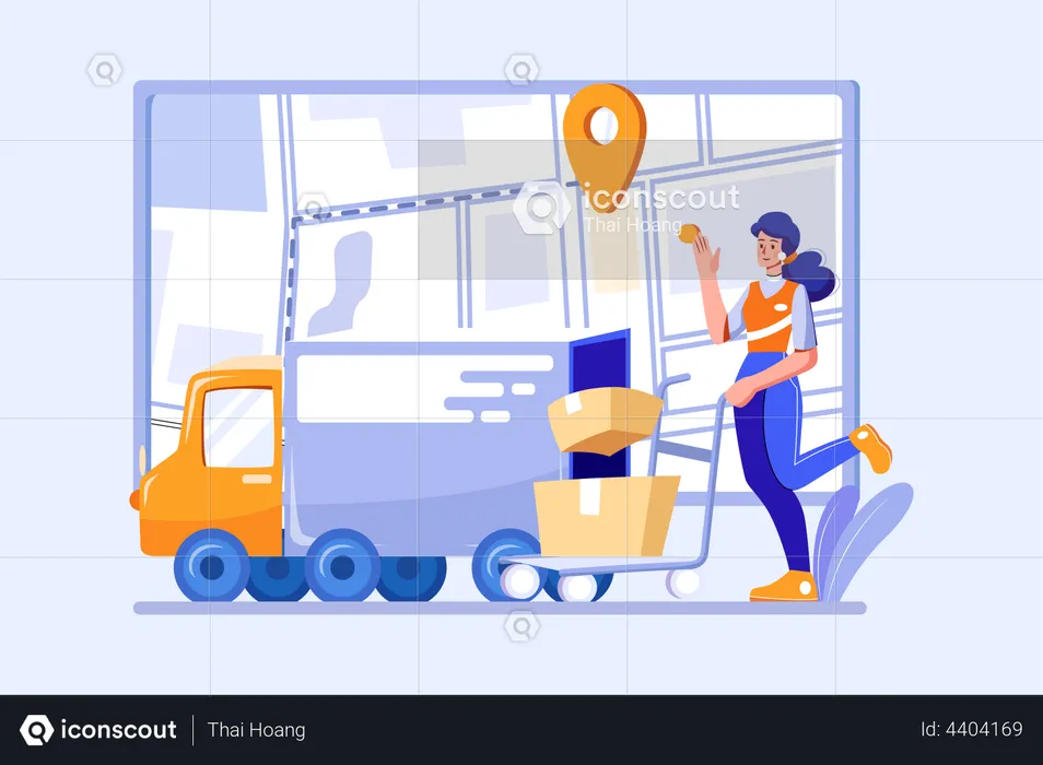 Female Delivery person loading boxes in truck  Illustration