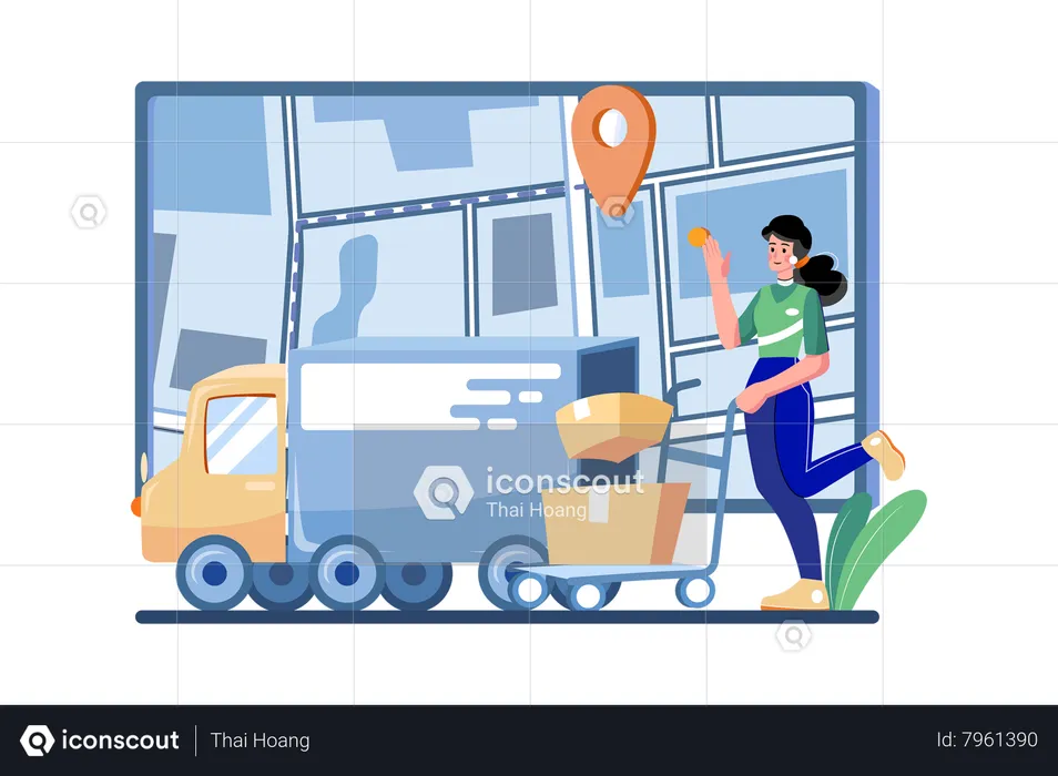 Female Delivery person loading boxes in truck  Illustration