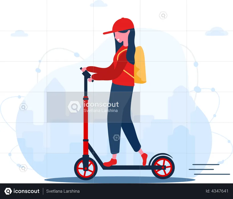 Female delivery person on scooter  Illustration