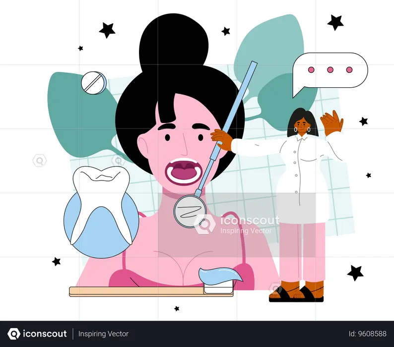 Female dentist checking teeth  Illustration