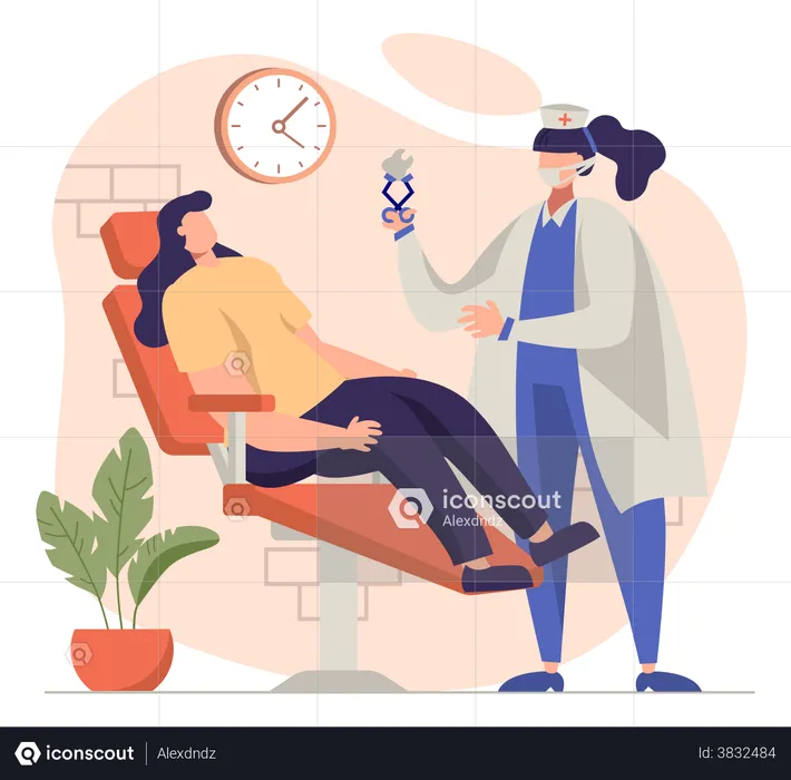 Female dentist treating a patient  Illustration
