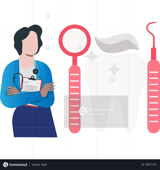 Female dentist with medical tool  Illustration