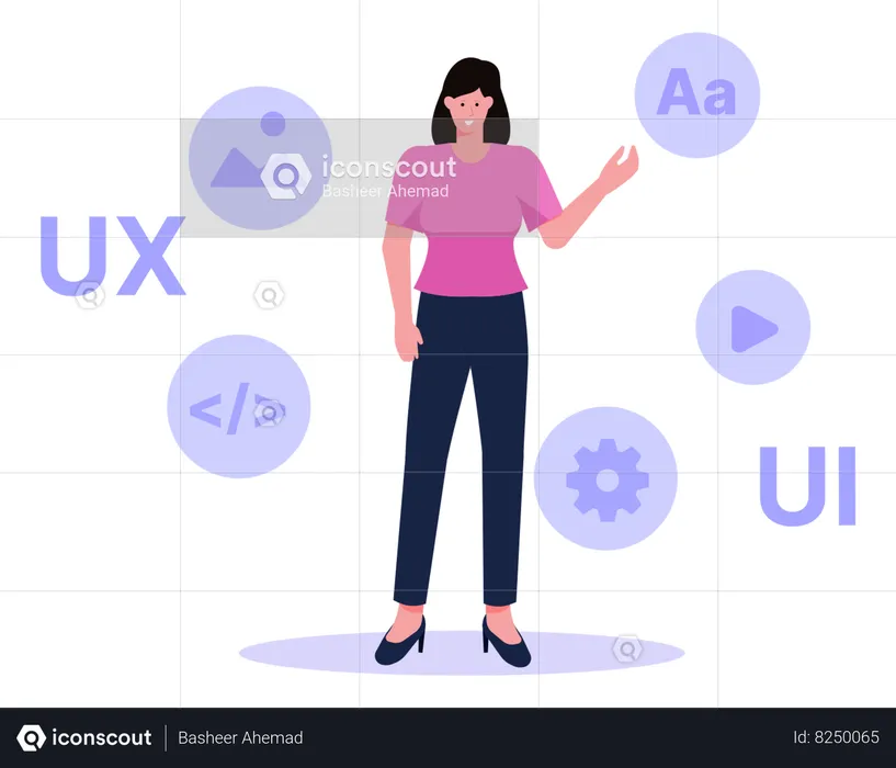 Female designer create element UI  Illustration
