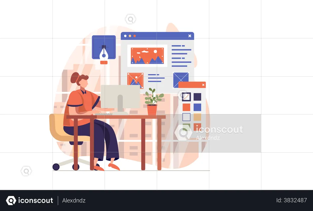 Female designer designing a webpage  Illustration