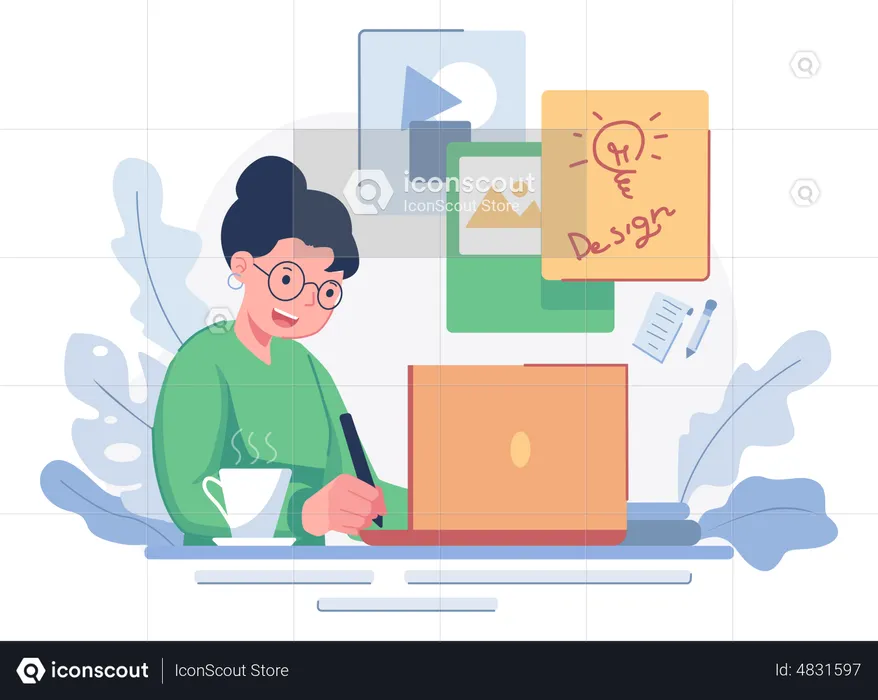 Female designer having design idea  Illustration