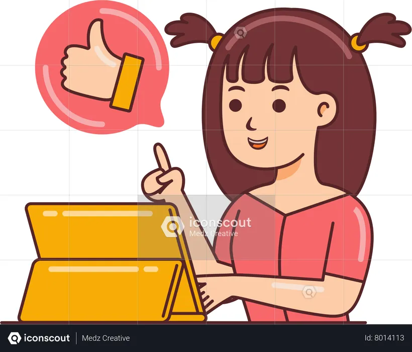 Female designer showing thumbs up  Illustration