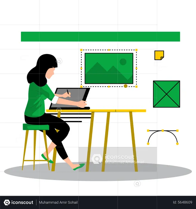 Female designer working on web designing  Illustration