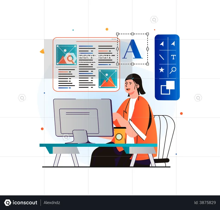 Female Designer working on Website UI Design  Illustration