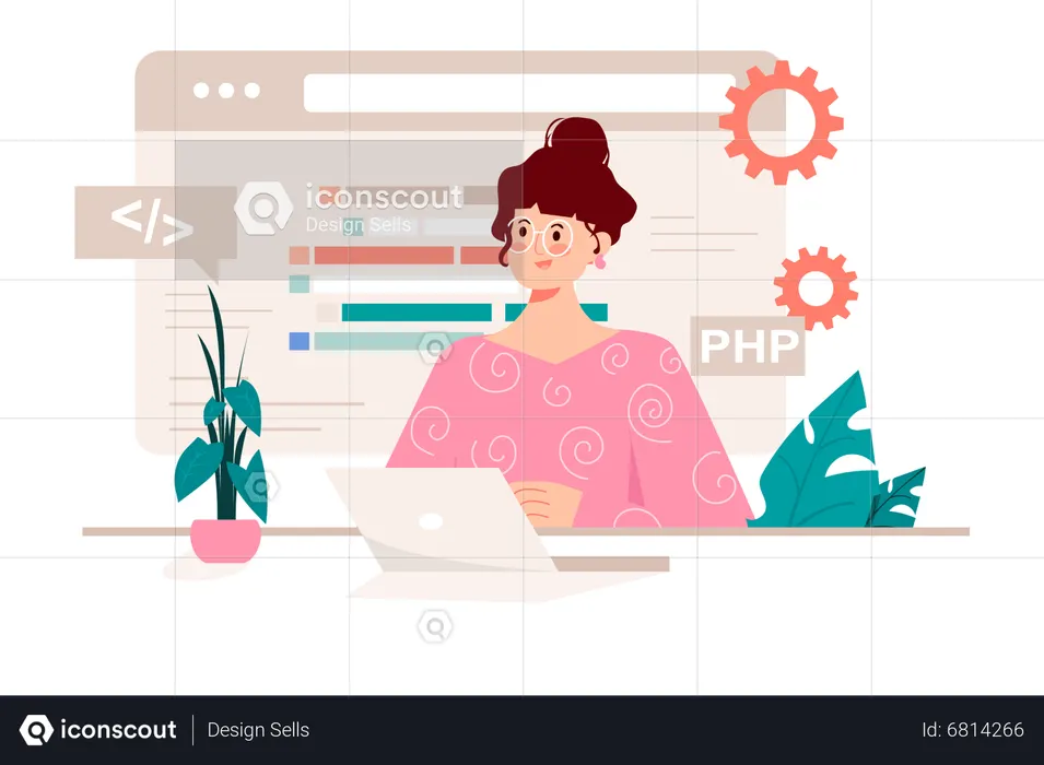 Best Female developer Illustration download in PNG & Vector format