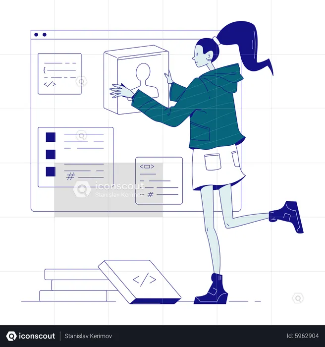 Female developer developing website  Illustration