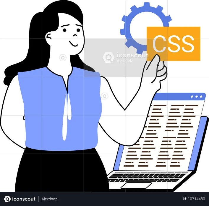 CSS プログラムを実行する女性開発者  イラスト