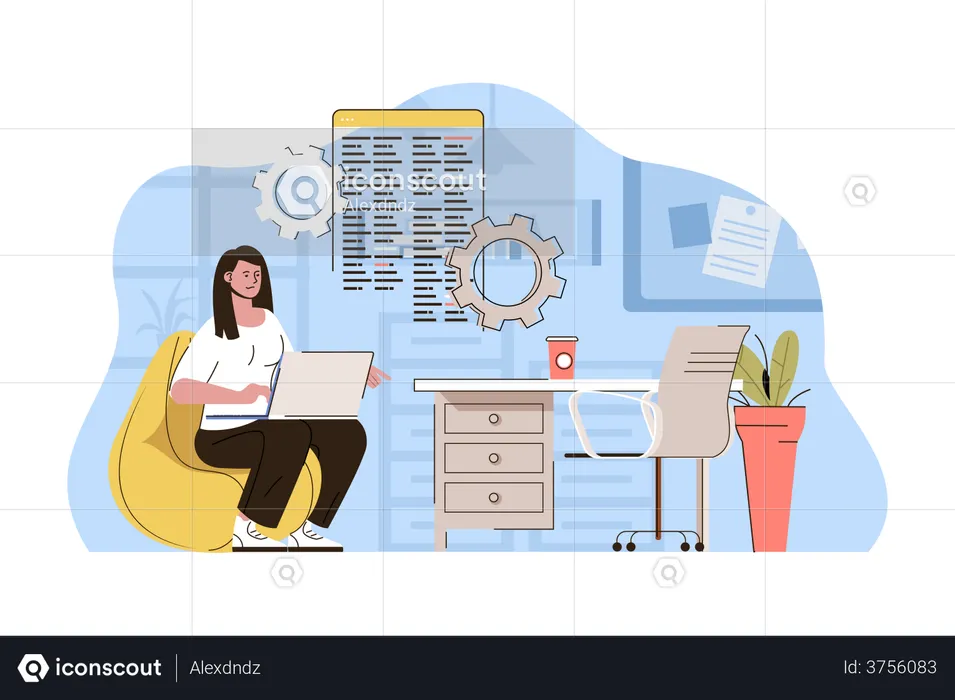 Female developer doing programming  Illustration