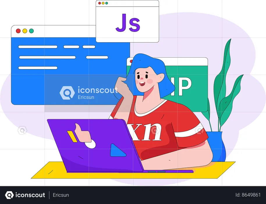 Female developer doing programming  Illustration