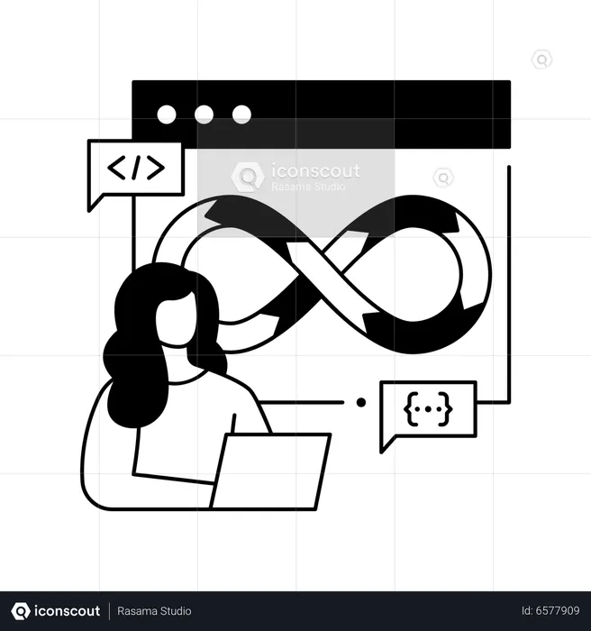 Female Developer Doing Programming Work  Illustration