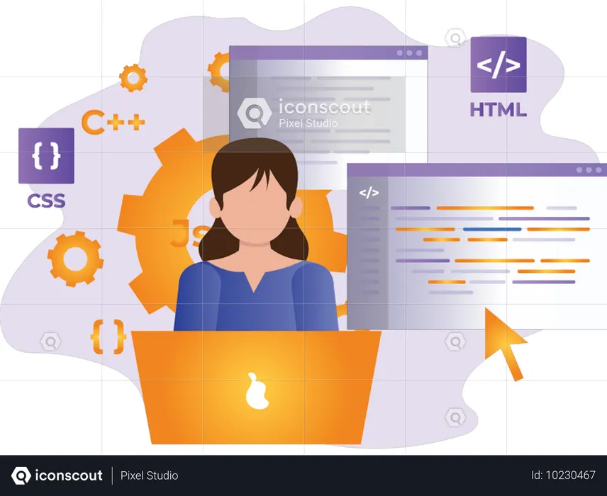Female Developer Doing Web Coding  Illustration