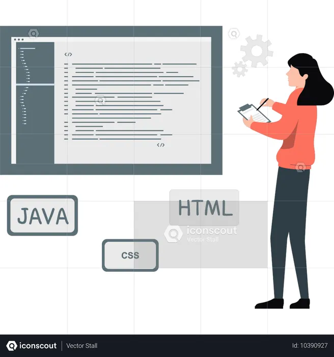 Female developer pointing programming development  Illustration