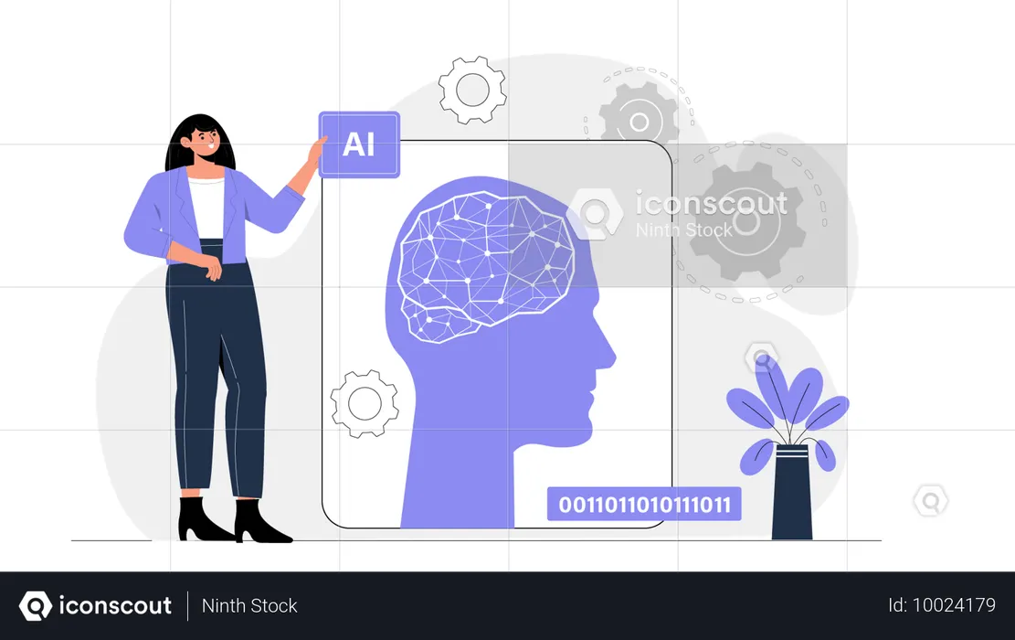 Female developer showing AI programming  Illustration