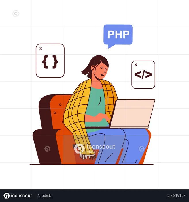 Female developer working as freelancer  Illustration