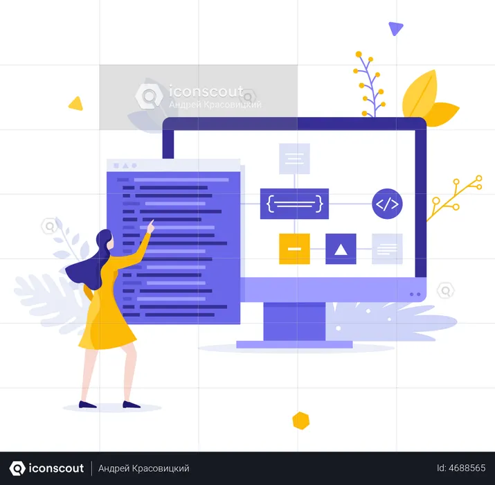 Female developer working on API development  Illustration