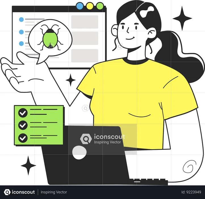 Female developer working on code debugging  Illustration