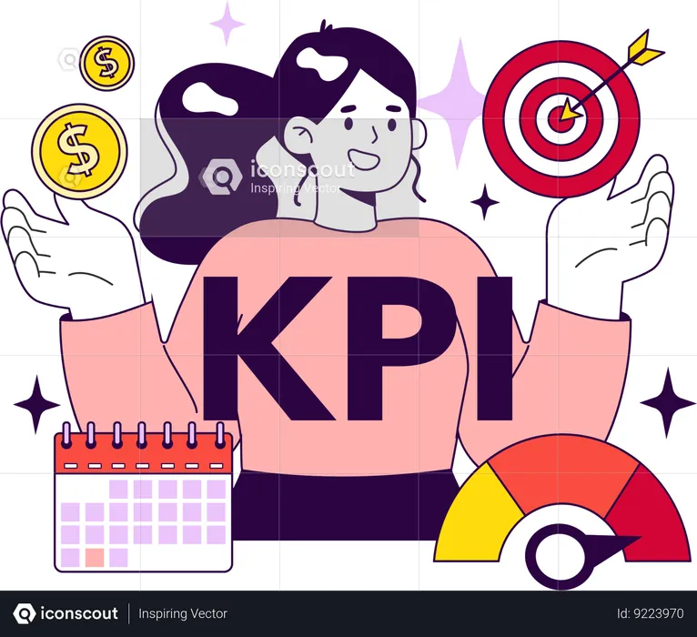 Female developer working on KPI  Illustration
