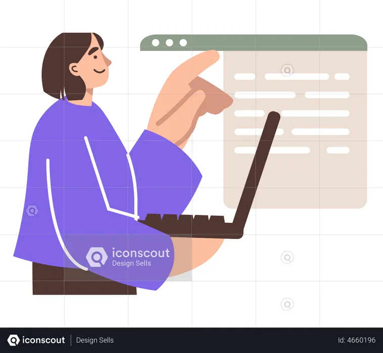Female Developer working on laptop  Illustration