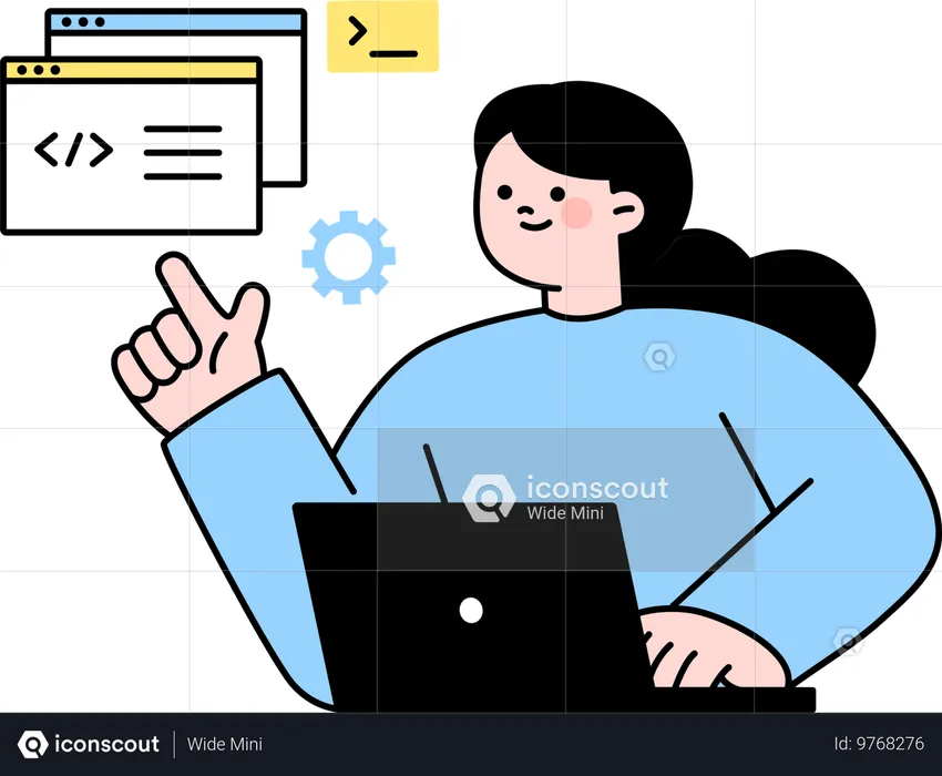 웹페이지 작업을 하는 여성 개발자  일러스트레이션