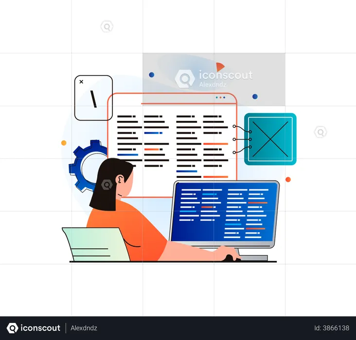 Female developer working on website  Illustration