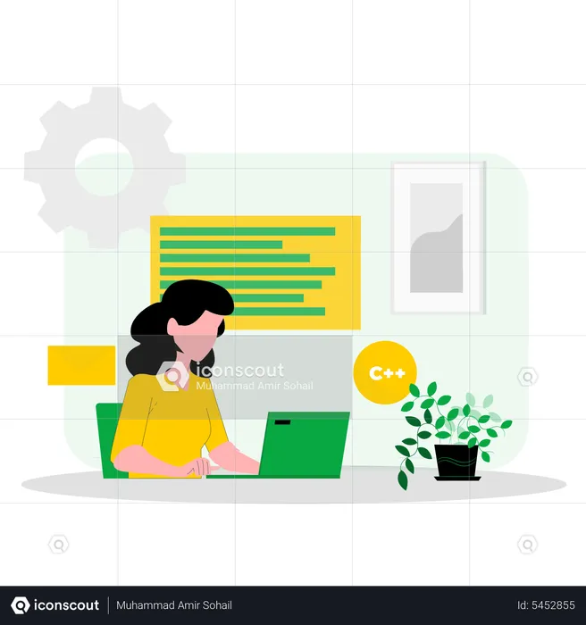 Female developer working on website  Illustration