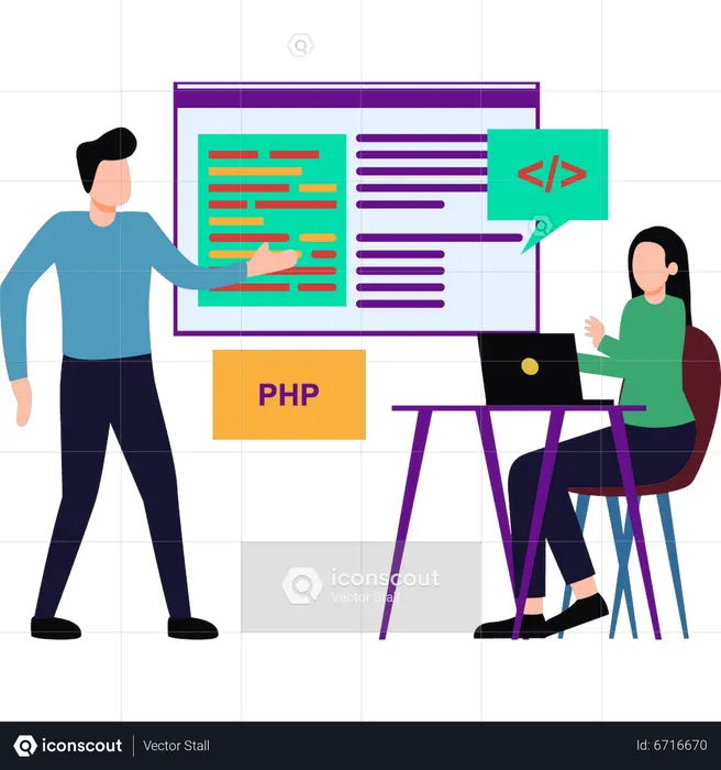 Female developer working on website coding  Illustration