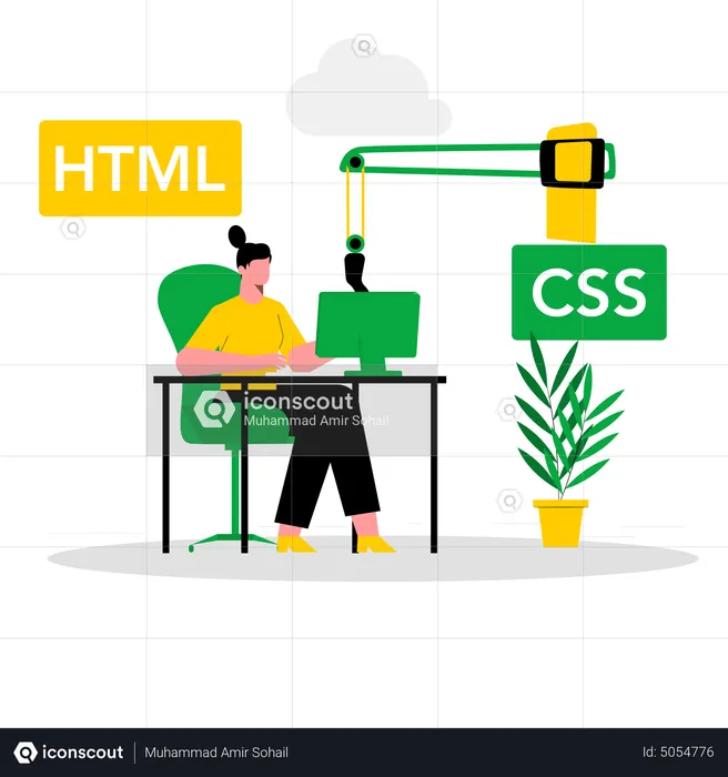 Female developer working with CSS and HTML language  Illustration
