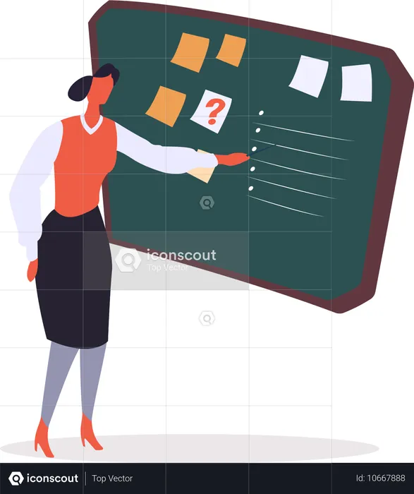 Female Director Giving Tasks on Board with Memos and List  Illustration