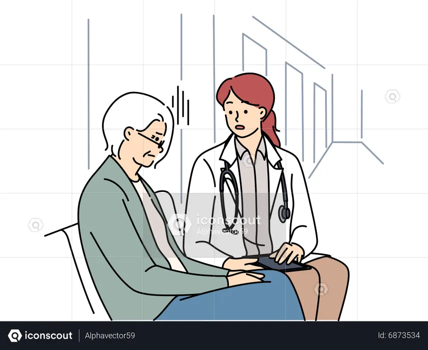 Female doctor advising to old woman  Illustration