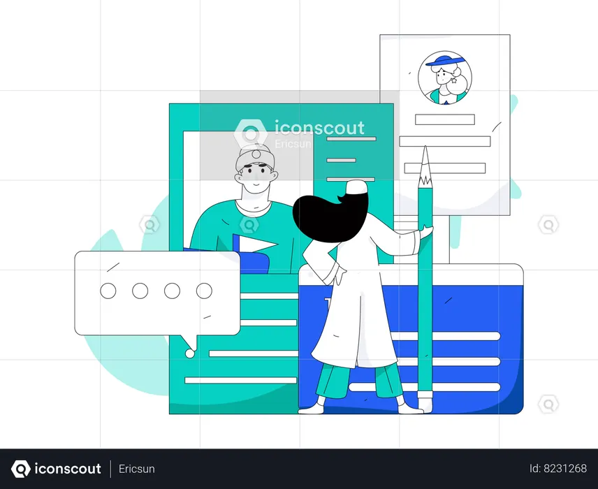 Female doctor check patient report  Illustration